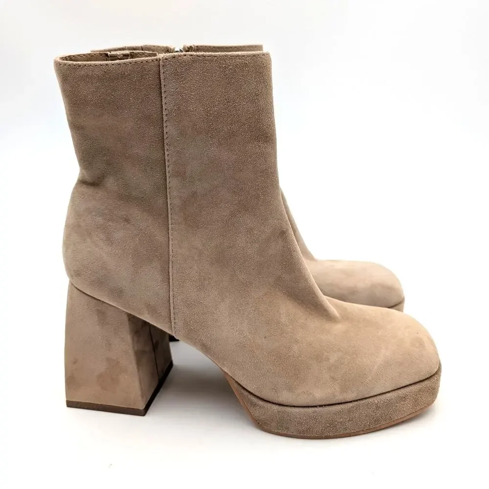 Dolce Vita Ulyses Platform Ankle Boots Square Toe Women's Beige Size US8.5 EU39